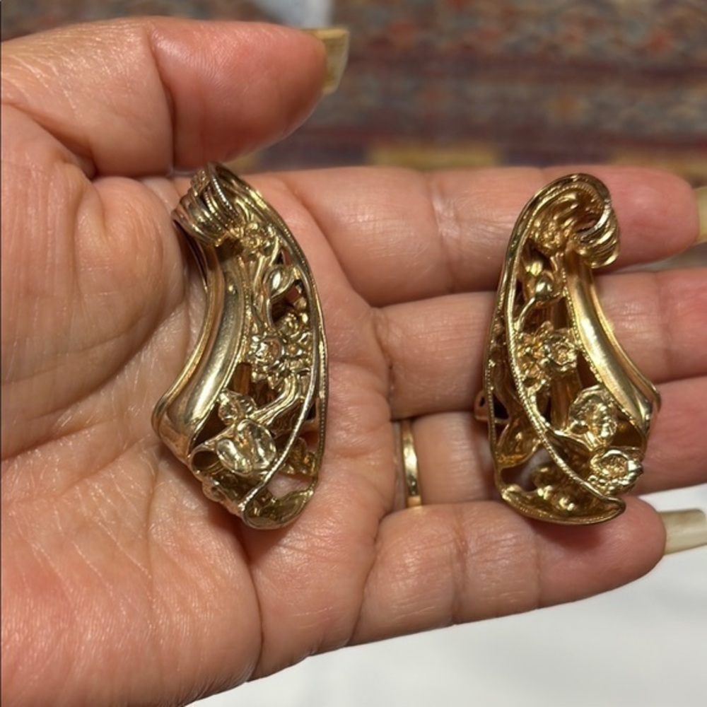 Antique Gold Sculptural Earrings with Ornate Design